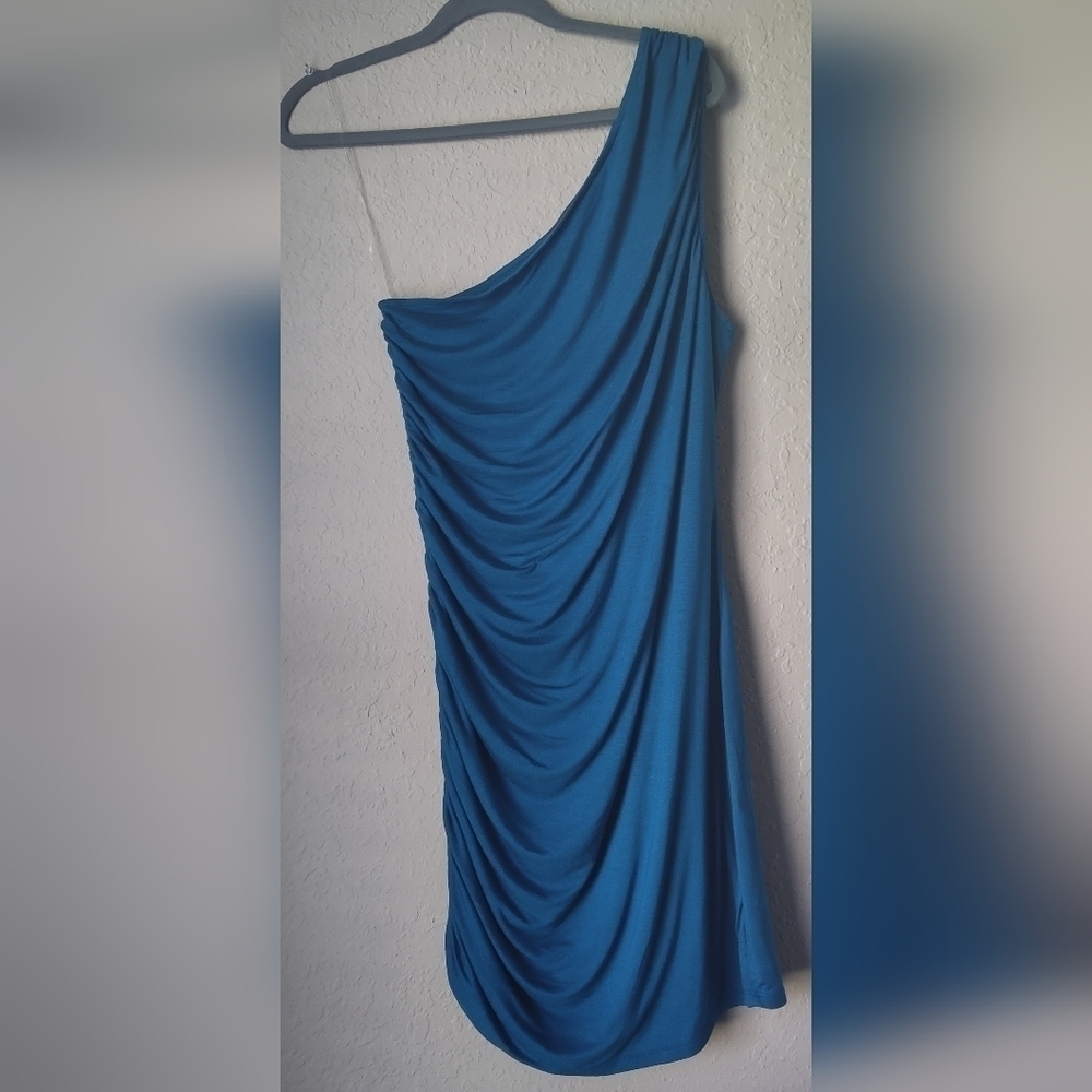 a. new day Mini Blue One Shoulder dress size L - Picture 2 of 6